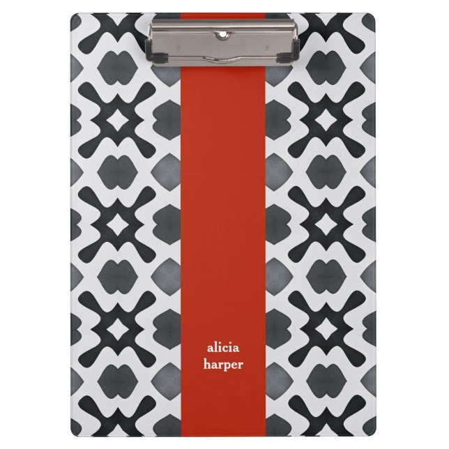 Black & White geometry with Red Stripe Clipboard  (Front)