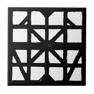Black & White German Half-Timbered House Pattern Tile