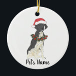 Black & White German Shorthaired Pointer Christmas Ceramic Tree Decoration<br><div class="desc">Make the nice list this year with a personalized Christmas ornament of your sweet black and white german shorthaired pointer elf in a santa hat and red and green holly wreath! For the sweetest gifts,  pair it with a matching art print or another item from my collection!</div>