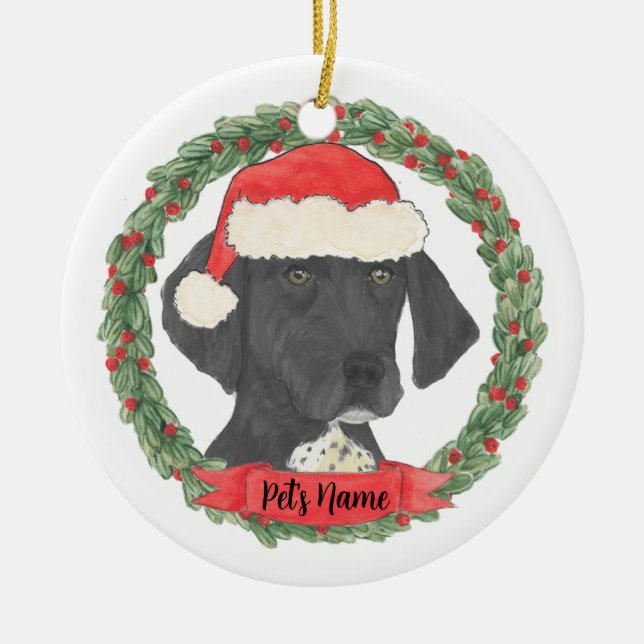 Black & White German Shorthaired Pointer Christmas Ceramic Tree Decoration (Front)