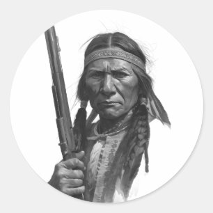 Black & White Geronimo Classic Round Sticker