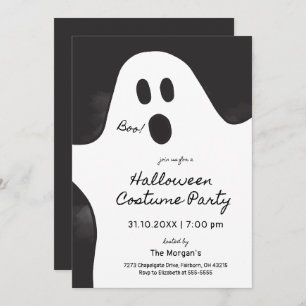 Black & White Ghost Halloween Costume Party Invitation