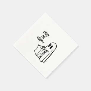 Black & White Ghost with Bag Trick or Treat Napkin