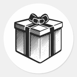 Black & White Gift Box Artwork Classic Round Sticker