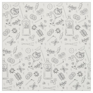 Black White Gin Tonic Cocktail Ingredients Pattern Fabric