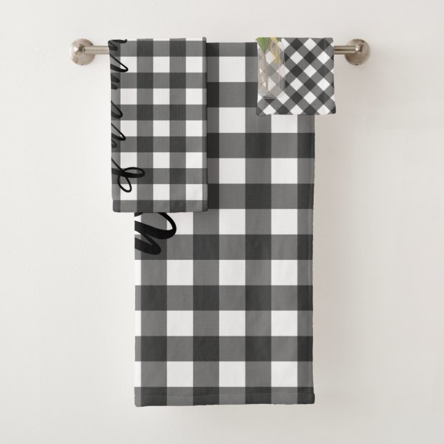 BLACK & WHITE GINGHAM BATH TOWEL SET (Insitu)