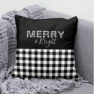 Black & White Gingham Buffalo Check Merry & Bright Cushion