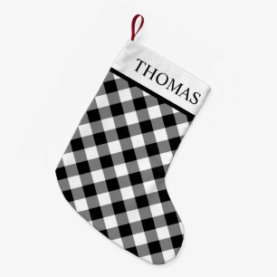 Black White Gingham Custom Name Small Christmas Stocking