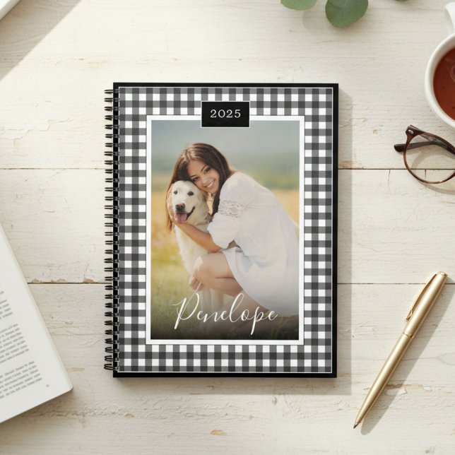  Black White Gingham Custom Script Name Photo Planner (Creator Uploaded)