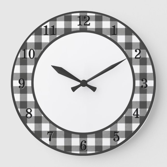 Black & White Gingham Farmhouse Kitchen Wall Clock (Front)