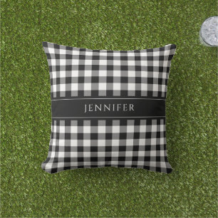 Black & White Gingham Farmhouse Pattern Name Cushion