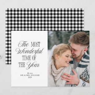 Black & White Gingham Newlywed Christmas Photo Holiday Card