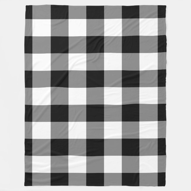 Black White Gingham Pattern Bufallo Check Fleece Blanket (Front)