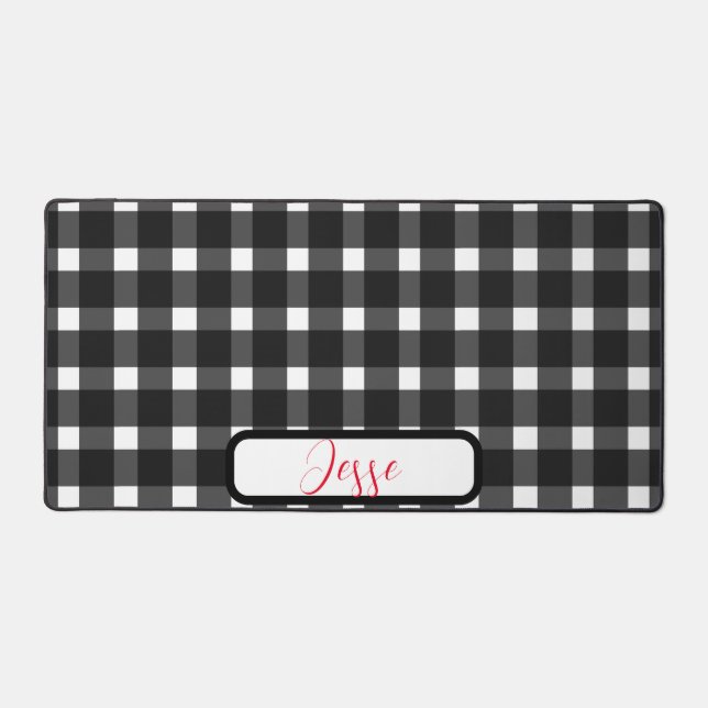 Black White Gingham Pattern Desk Mat (Front)