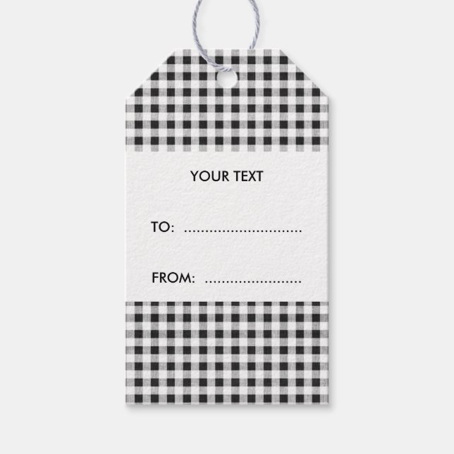 Black White Gingham Pattern Gift Tags (Front)