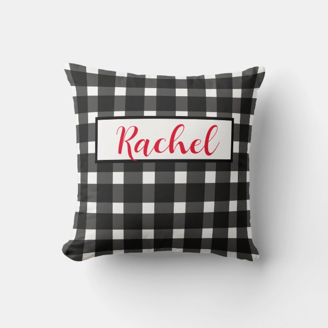 Black White Gingham Personalised  Cushion (Front)