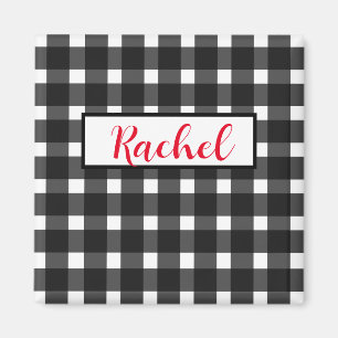 Black White Gingham Personalised Magnet