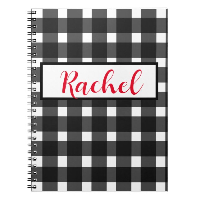 Black White Gingham Personalised Notebook (Front)