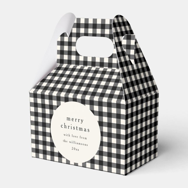 Black White Gingham Plaid Personalised Christmas Favour Box (Front Side)