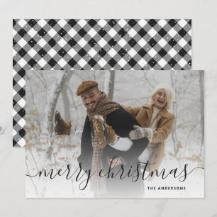 Black White Gingham Plaid Photo Merry Christmas Holiday Card