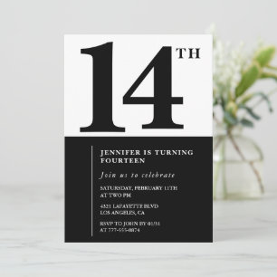 Black White Girl 14th birthday invitation Simple