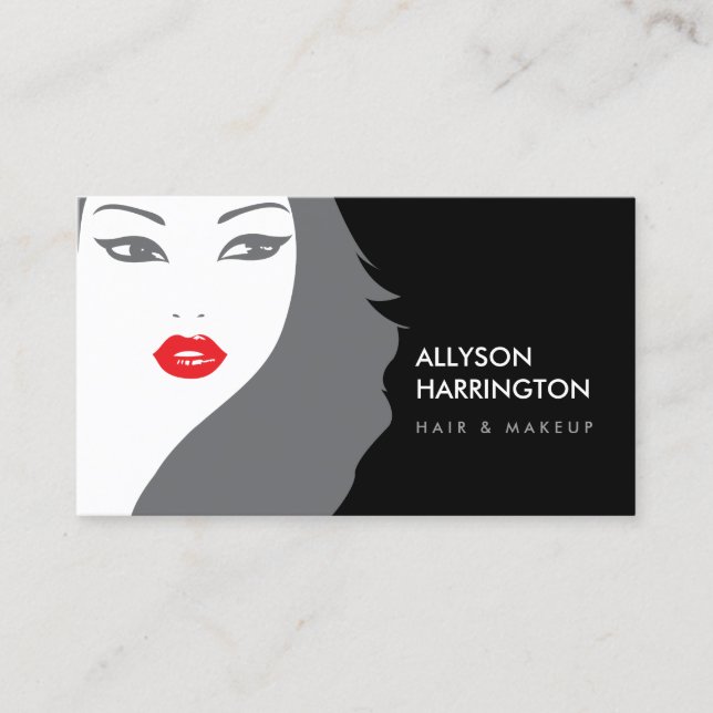 BLACK & WHITE GIRL - BEAUTY FASHION STYLE No. 3 Business Card (Front)