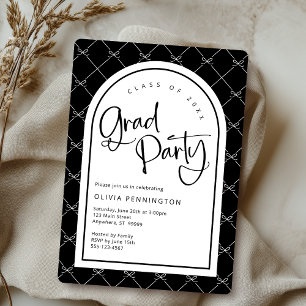 Black White Girly Bows Pattern Graduation Party  Invitation