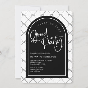 Black White Girly Bows Pattern Graduation Party Invitation