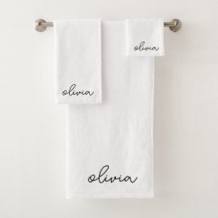 Black White Girly Monogram Name  Bath Towel Set