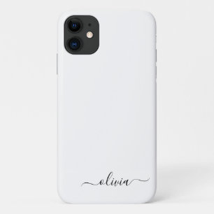 Black White Girly Script Monogram Name Modern iPhone 11 Case