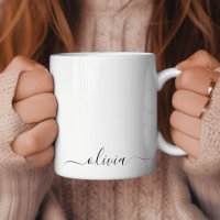 Black White Girly Script Monogram Name Modern
