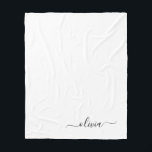 Black White Girly Script Monogram Name Modern Fleece Blanket<br><div class="desc">White and Black Faux Script Monogram Add Your Own Name Fleece Blanket. This makes the perfect sweet 16 birthday,  wedding,  bridal shower,  anniversary,  baby shower or bachelorette party gift for someone that loves glam luxury and chic styles.</div>