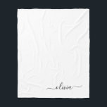 Black White Girly Script Monogram Name Modern Fleece Blanket<br><div class="desc">White and Black Faux Script Monogram Add Your Own Name Fleece Blanket. This makes the perfect sweet 16 birthday,  wedding,  bridal shower,  anniversary,  baby shower or bachelorette party gift for someone that loves glam luxury and chic styles.</div>