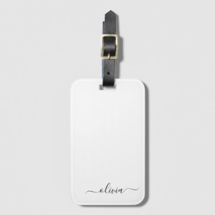Black White Girly Script Monogram Name Modern Luggage Tag
