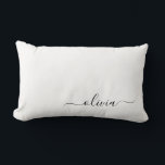 Black White Girly Script Monogram Name Modern Lumbar Cushion<br><div class="desc">White and Black Monogram Add Your Own Name Lumbar Pillow. This makes the perfect sweet 16 birthday,  wedding,  bridal shower,  anniversary,  baby shower or bachelorette party gift for someone that loves glam luxury and chic styles.</div>