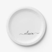 Black White Girly Script Monogram Name Modern