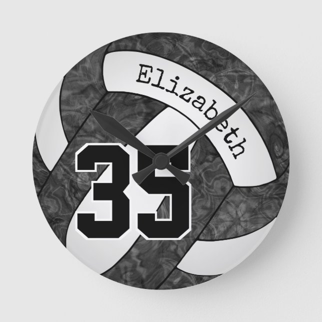 black white girly volleyball room custom round clock (Front)