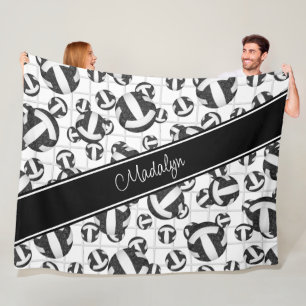 black white girly volleyballs pattern w net accent fleece blanket