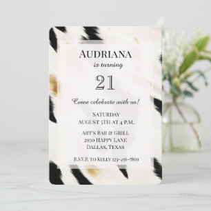 Black White Glam Gold Cowhide Western Birthday Invitation