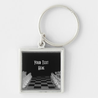 Black & White Glass Chess Board Game Key Ring