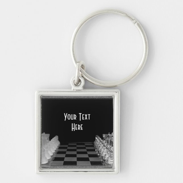 Black & White Glass Chess Board Game Key Ring (Front)