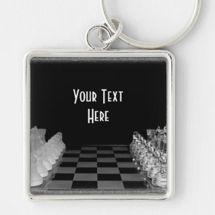Black & White Glass Chess Board Game Key Ring