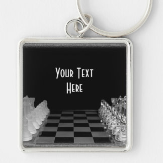 Black & White Glass Chess Board Game Key Ring