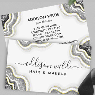 Black White Glitter Agate Geode Luxe Chic Business Card