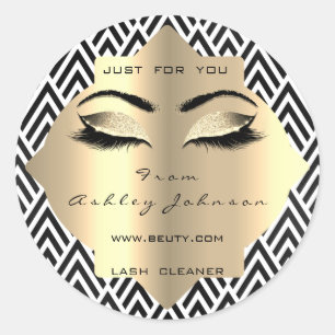 Black White Glitter Champaigne Gold Lash Cleaner Classic Round Sticker