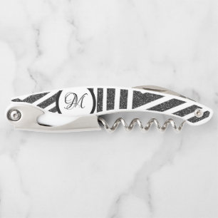 Black White Glitter Geometric Striped Corkscrew