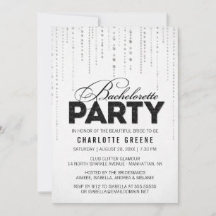 Black & White Glitter Look Bachelorette Party Invitation