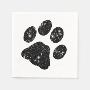 Black White Glitter Paw Print Napkin