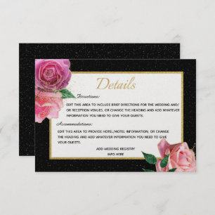 Black White Glitter & Pink Roses with Gold Details Enclosure Card