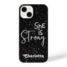 Black white glitter She is Strong Christian quote